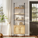 Livingandhome Wooden Bookshelf with Rattan Cabinet