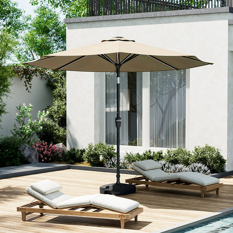 Garden Sanctuary Large Solar Powered LED Patio Umbrella for Outdoor Garden Patio with Base