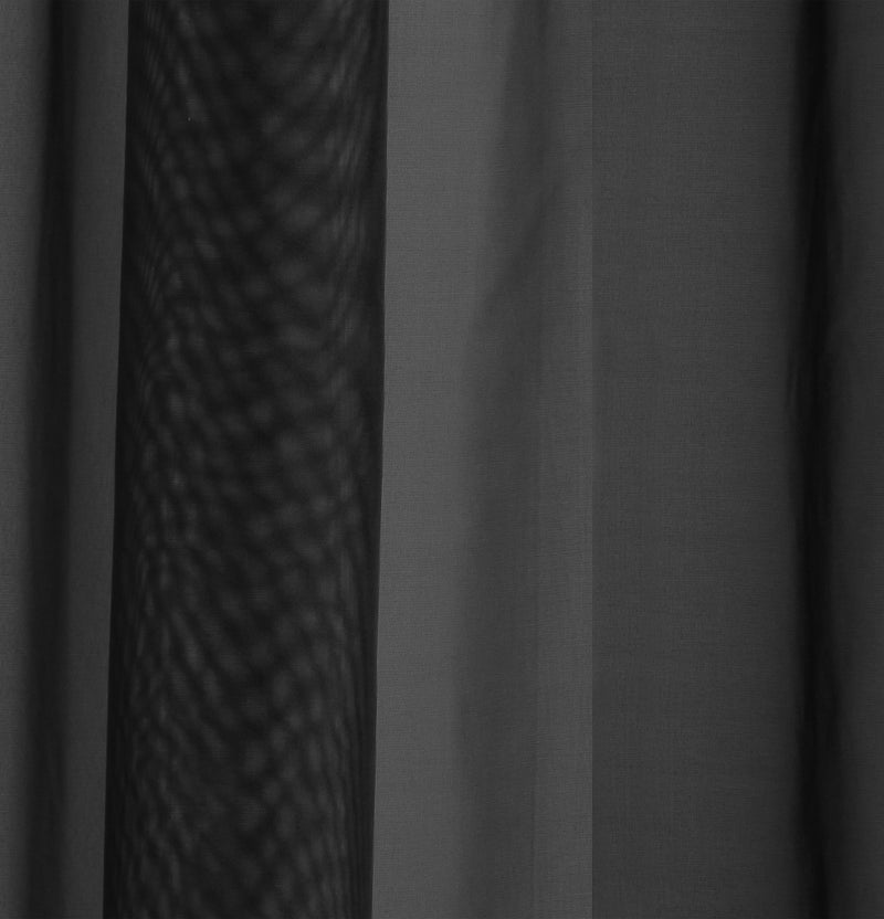 Sheer Black Plain Woven Voile Slot Top Curtain Panel Pair