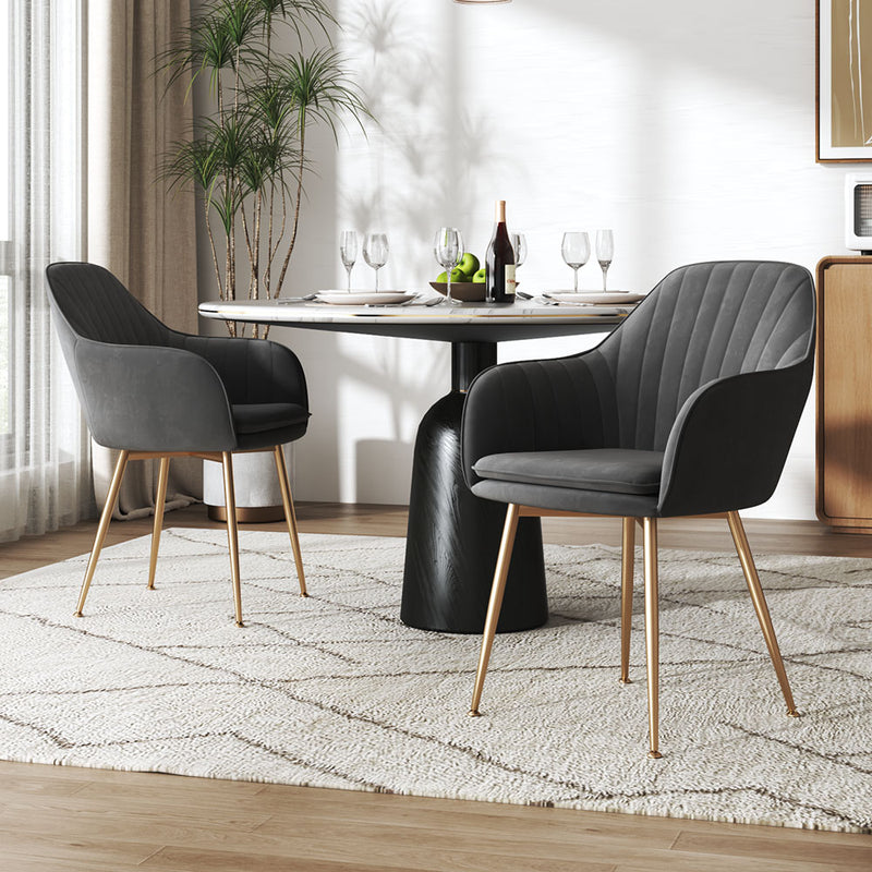 Livingandhome 2Pcs Modern Velvet Upholstered Dining Chairs with Polished Gold Legs