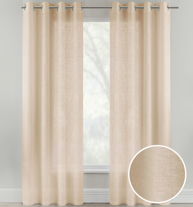 Pair of Crete Natural Luxury Linen Look Sheer Panels with Eyelet Header