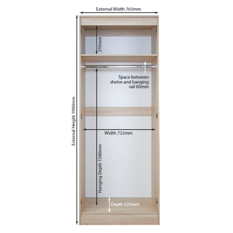 Porto Ready Assembled Wardrobe with 2 Doors  - White Gloss & White