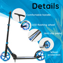 Foldable and Adjustable Kick Scooter with 2 Big Wheels and LED Lights-Blue