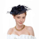 Navy Blue Feather Flower Mesh Fascinator