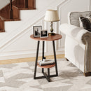 Livingandhome Wooden Round Side Table with Steel Frame