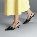 Slingback Pointed Closed Toe Kitten Heels - Black