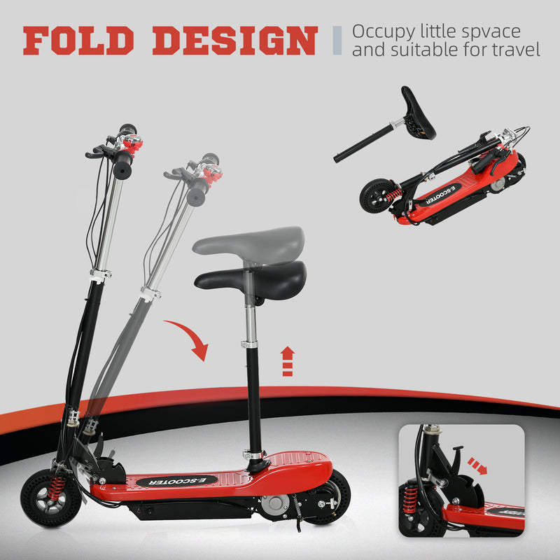 HOMCOM Folding Ride on Powered Scooter w/ Warning Bell for Age 4-14 Years, Red