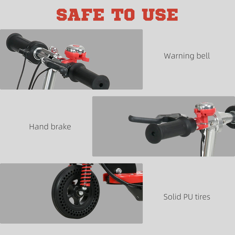 HOMCOM Folding Ride on Powered Scooter w/ Warning Bell for Age 4-14 Years, Red