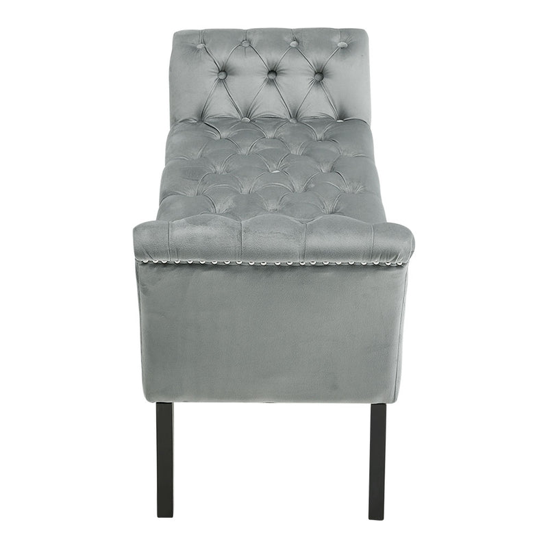 Livingandhome Grey Velvet Upholstered Bedroom Bench