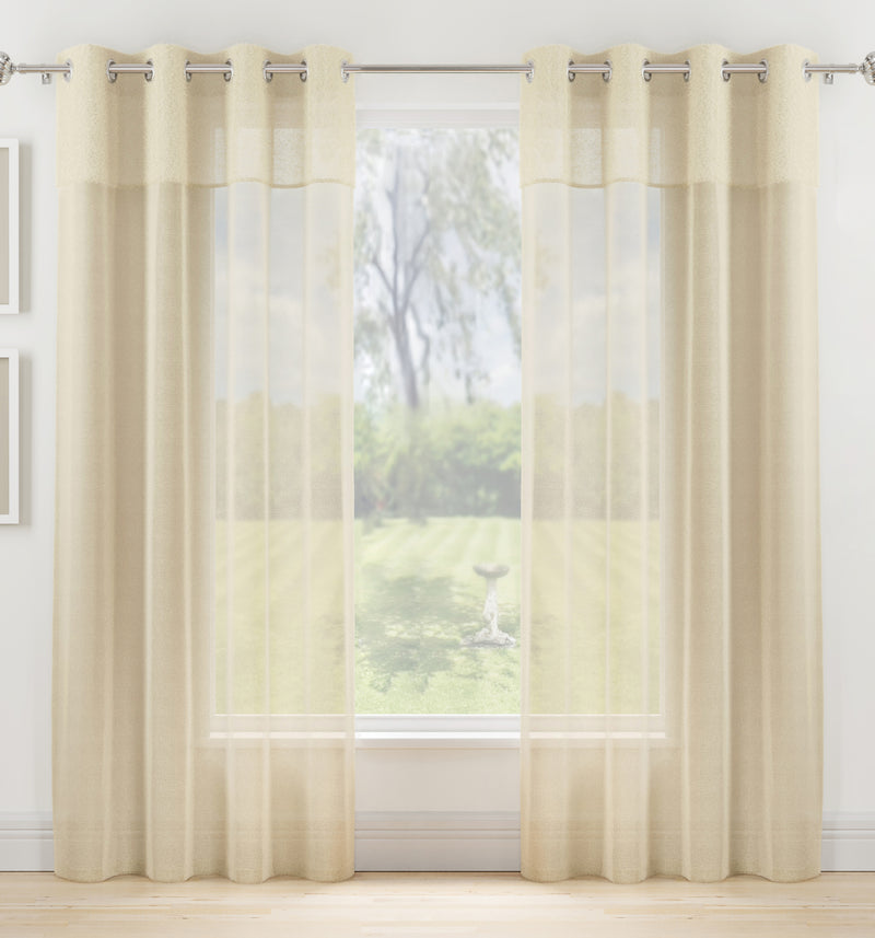 Andorra Cream Textured Header Sheer Voile Panels - Pair