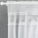 Tyrone Textiles Lucy White Embroidered Heart Kitchen Window Set Curtain Pair with Frill Edging and Matching Tie Backs
