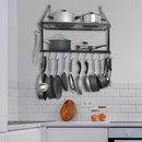 Lifeideas Wall-Mounted 2 Tiers Pan Rack Pot Holders Storage with 10 Hooks Black