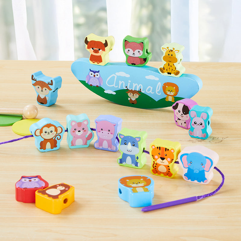 Kidkid Wooden Animals Stacking Toys Balance Block Game for Toddlers