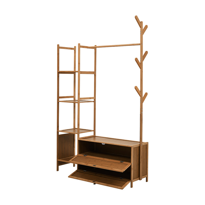 Livingandhome 101cm Multi-functional Wooden Coat Rack with Storage Drawers