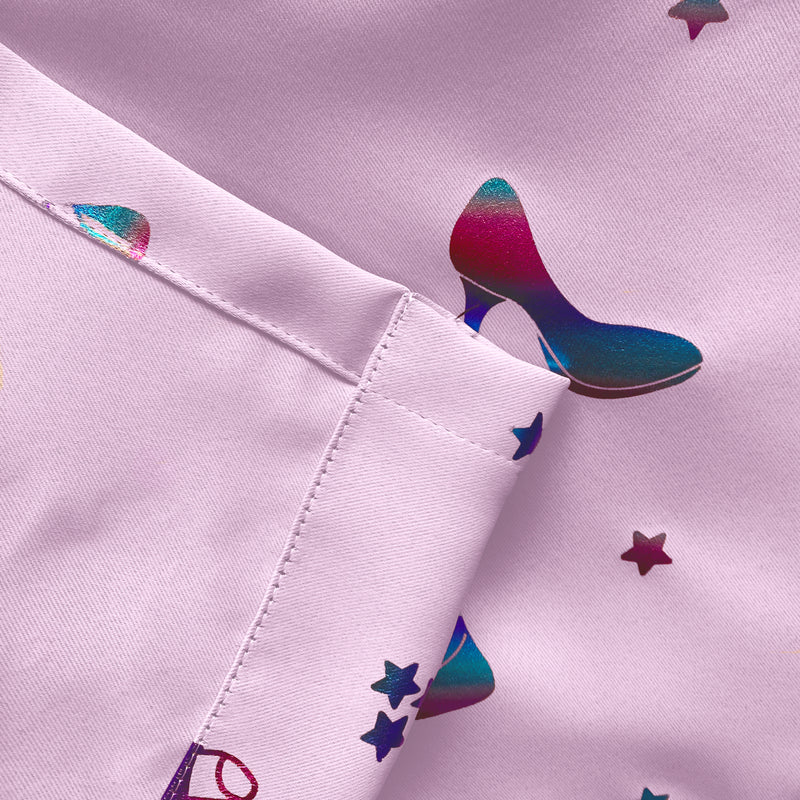 Enhanced Living Charm Room Darkening Thermal Pink Metallic Print Kid's Eyelet Curtains - Pink