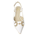 Pair Of Solid Pointed Slingback Pumps Kitten Heels - White