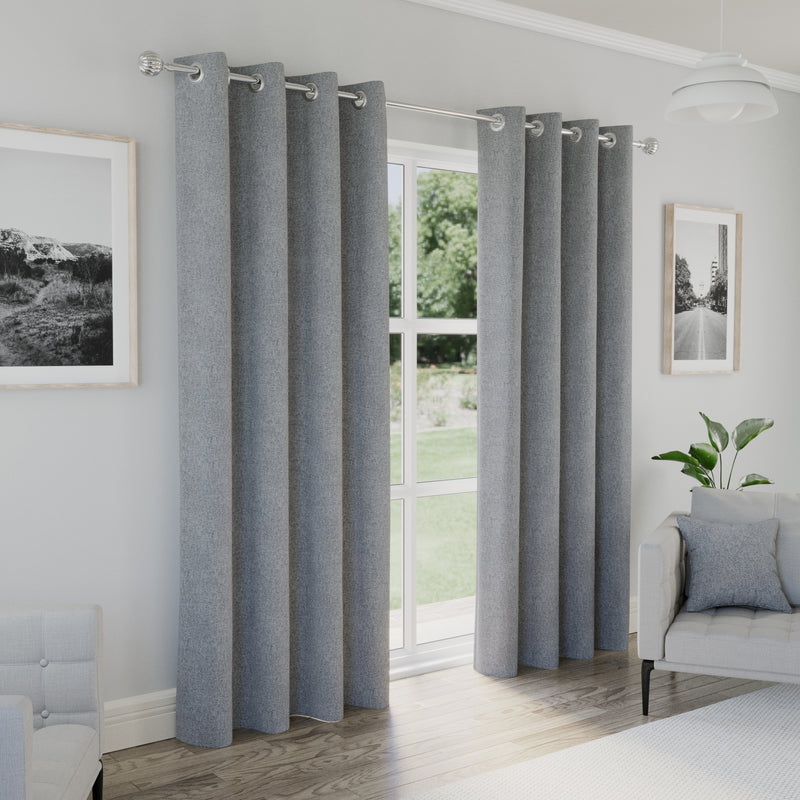 Enhanced Living Austin 100% Blackout, Thermal Grey Curtains with Eyelet Header - Pair