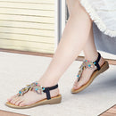 Bohemian Rhinestone Beach Sandals - Black
