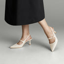 Elegant Pointed-Toe Slingback Heels with Adjustable Instep Strap