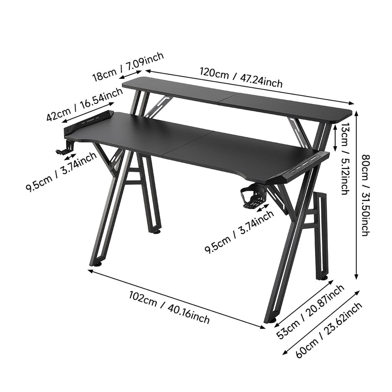 Livingandhome Gaming Desk with LED Lighting and Stand