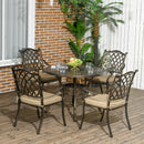 Outsunny 4 Seater Outdoor Dining Set Antique Cast Aluminium Garden Furniture Set with Cushions Round Dining Table with Parasol Hole, Bronze