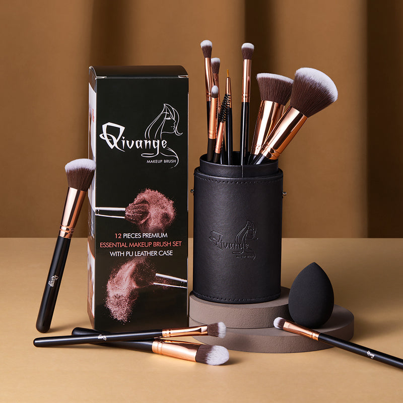 Livingandhome 12 Pcs Travel Makeup Brush Set With Makeup Sponge And Brush Cleaner