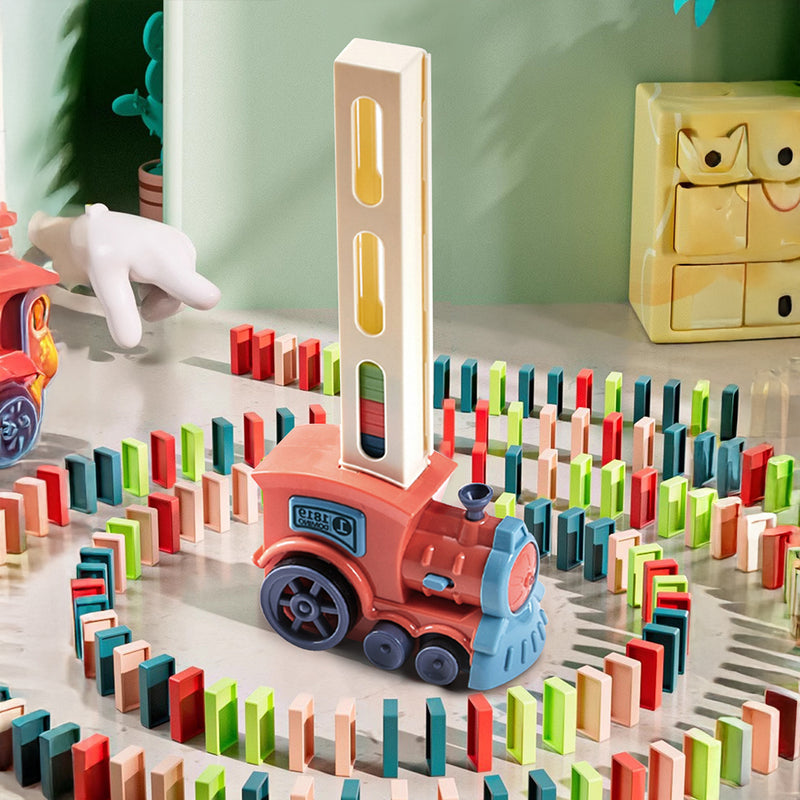 Kidkid Pink Automatic Domino Laying Train Toy with Lights for Kids