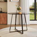 Livingandhome Black Tempered Glass Round Dining Table