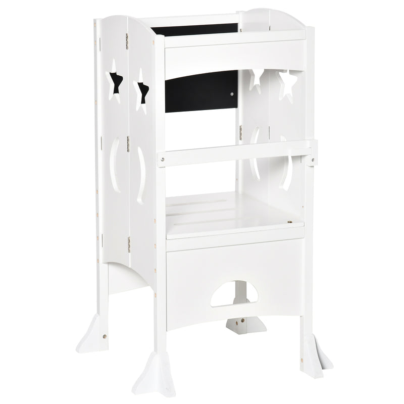HOMCOM Kids Step Stool Toddler Kitchen Stool with Blackboard Lockable Handrail
