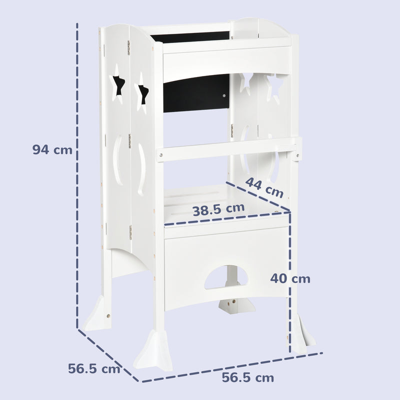 HOMCOM Kids Step Stool Toddler Kitchen Stool with Blackboard Lockable Handrail