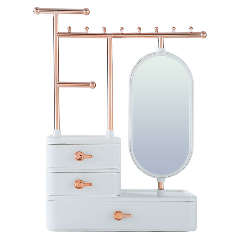 Sheonly Jewelry Organizer with Rotating Mirror and Makeup Storage Box
