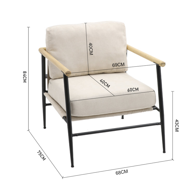Livingandhome Metal and Wood Frame Linen Armchair