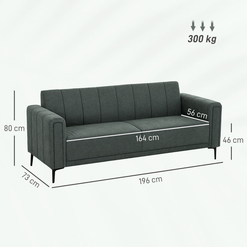 HOMCOM 3 Seater Sofa, Modern Fabric Couch with Channel Tufted