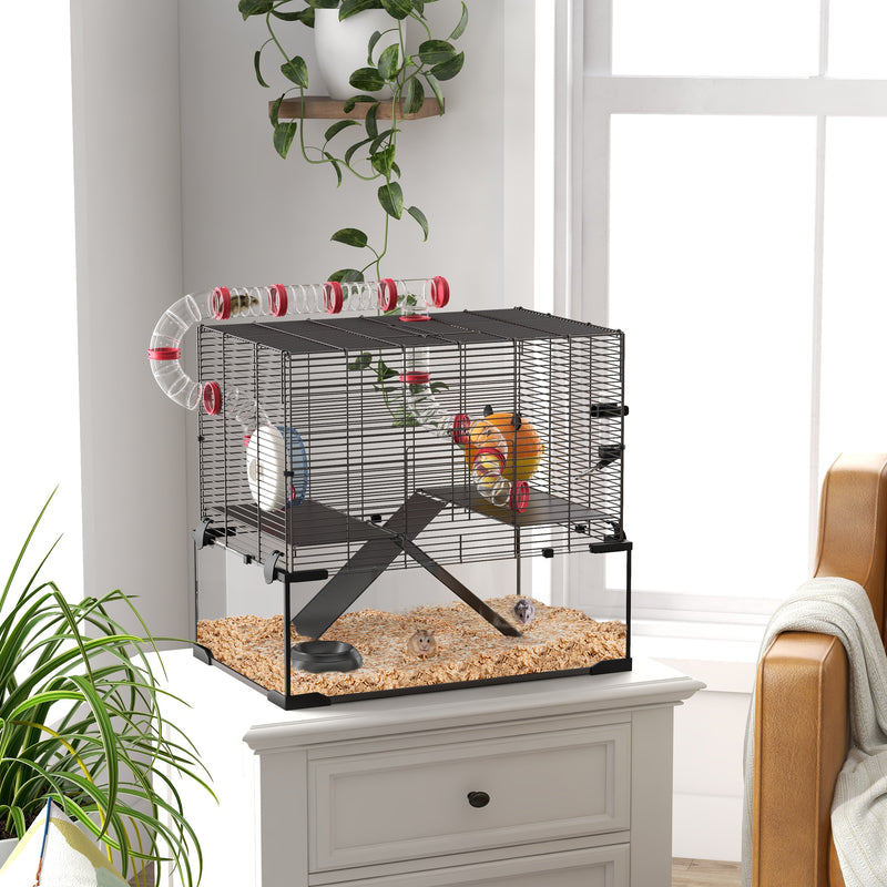 PawHut Hamster Cage W/ Tunnels, Tubes, Ramps, Platforms, Hut