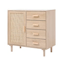 Livingandhome Minimalist Wooden Cabinet with Rattan Accent