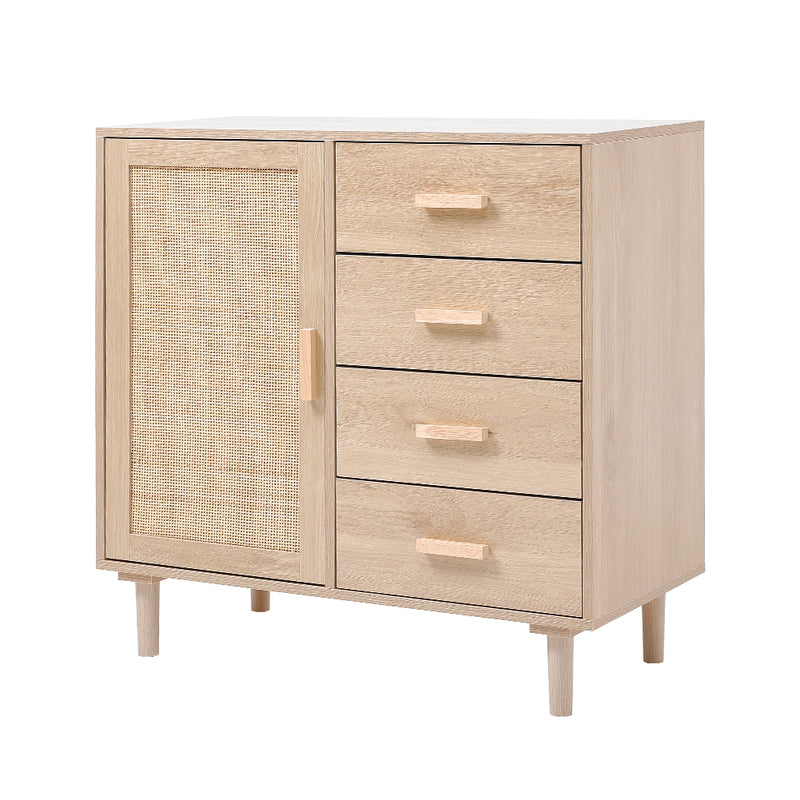 Livingandhome Minimalist Wooden Cabinet with Rattan Accent