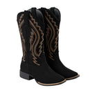 Women's Suede Western Mid-Calf Cowboy Boots - Black