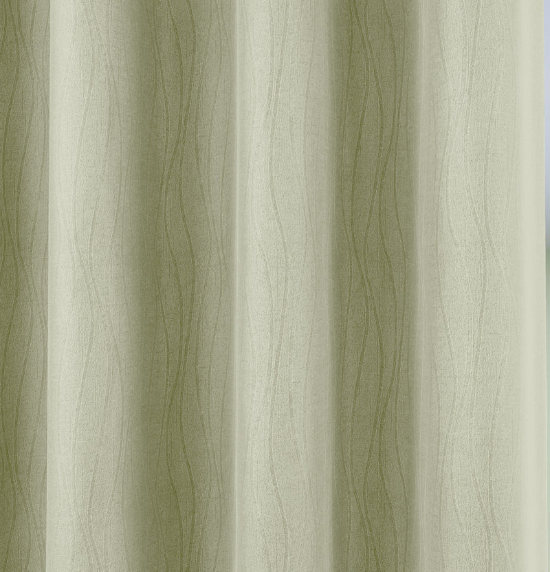 Enhanced Living Goodwood Green Thermal, Energy Saving, Dimout Eyelet Curtains with Wave Pattern - Pair