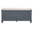 Livingandhome Wooden Shutter Door Shoe Cabinet Storage Bench with Linen Cushion