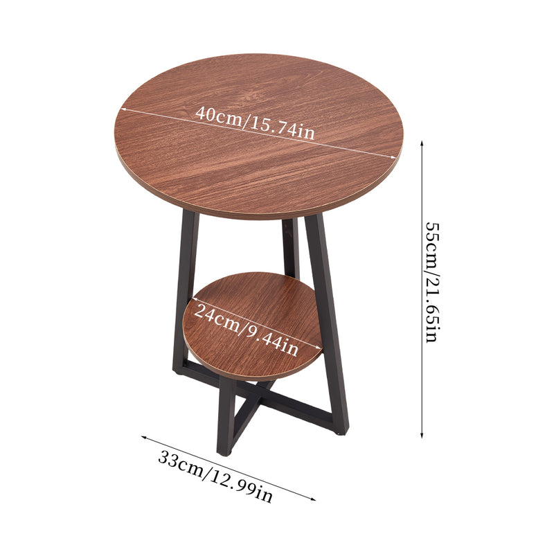 Livingandhome Wooden Round Side Table with Steel Frame