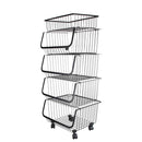 Livingandhome Stackable Rolling Metal Wire Basket Trolley Rack Fruit Vegetable Storage Holder for Kitchen