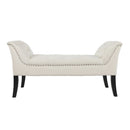 Livingandhome Contemporary Velvet Buttoned Bench with Black Wood Legs
