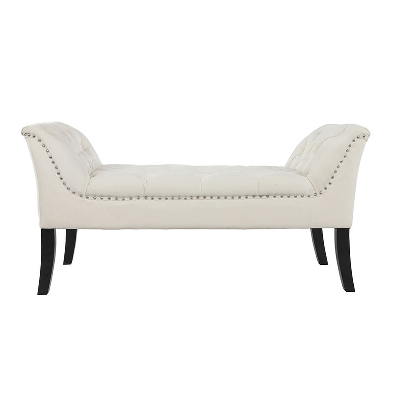 Livingandhome Contemporary Velvet Buttoned Bench with Black Wood Legs