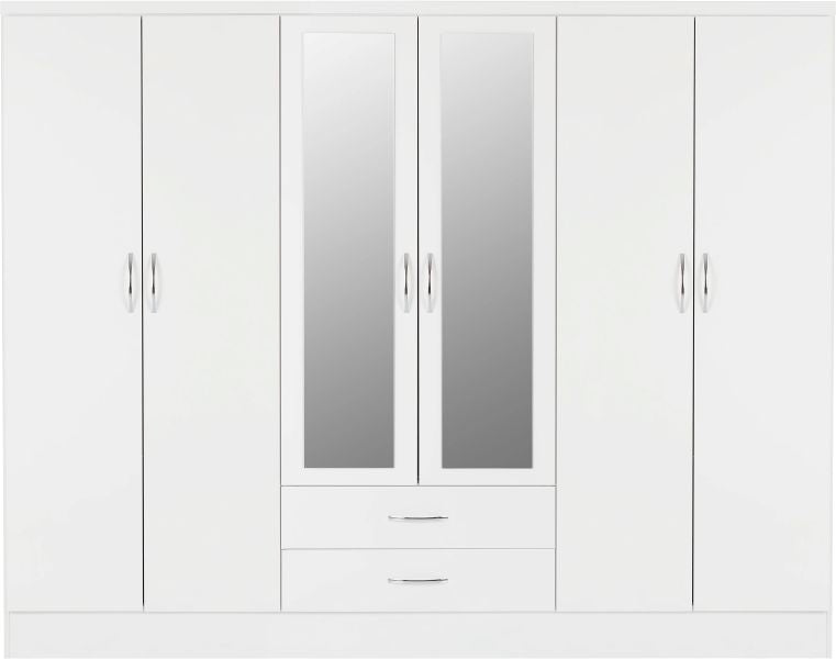NEVADA 6 DOOR 2 DRAWER WARDROBE - WHITE GLOSS