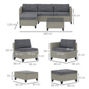 Outsunny 5 PCs Rattan Garden Furniture Set With Glass Coffee Table Dark Grey