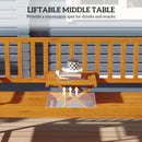 Outsunny Outdoor Bench with Liftable Middle Table, 153cm Wood Garden Bench