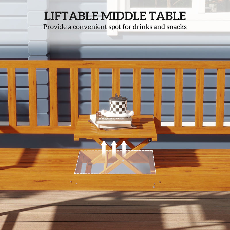 Outsunny Outdoor Bench with Liftable Middle Table, 153cm Wood Garden B