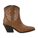 Embroidered Pointed Toe Cowboy Ankle Boots with Block Heel