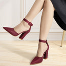 Pointed Toe High Block Heel Close Toe Shoes - Red
