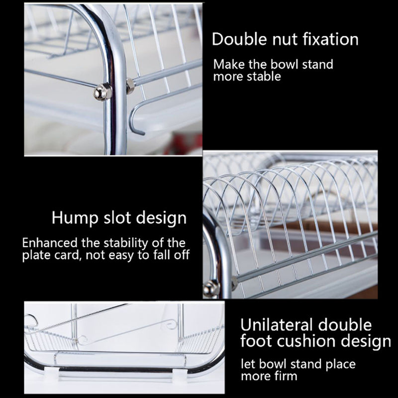 Livingandhome 3-Tier Dish Drainer Rack with Drip Tray & Cutting Board Holder